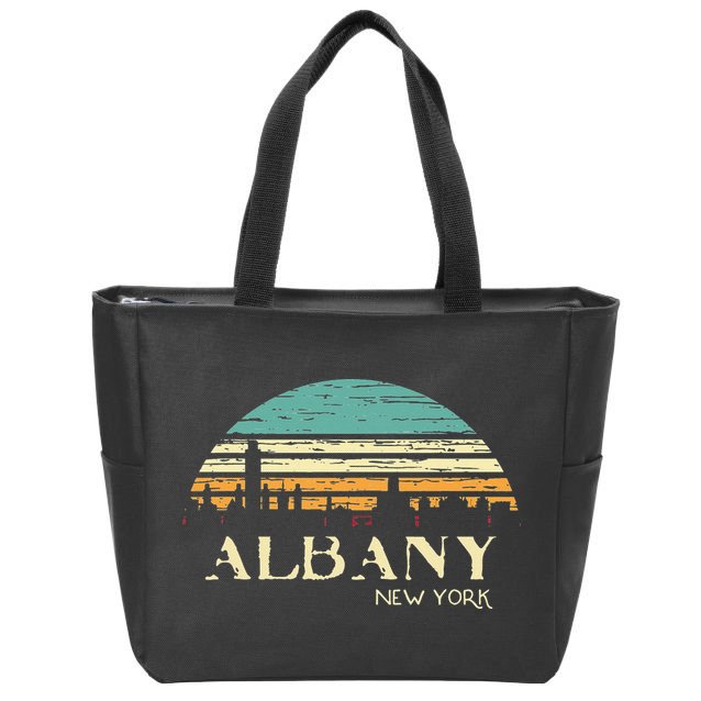 Retro Albany NY Skyline Sunset Silhouette New York Souvenir Zip Tote Bag