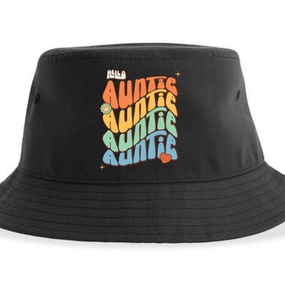 Retro Auntie New Aunt Wavy Words Baby Sustainable Bucket Hat