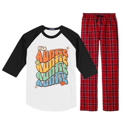 Retro Auntie New Aunt Wavy Words Baby Raglan Sleeve Pajama Set