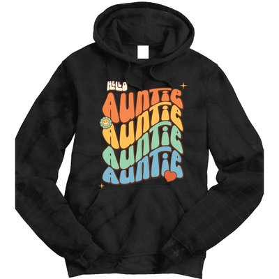 Retro Auntie New Aunt Wavy Words Baby Tie Dye Hoodie