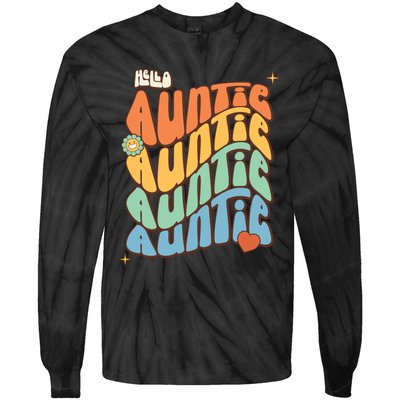 Retro Auntie New Aunt Wavy Words Baby Tie-Dye Long Sleeve Shirt