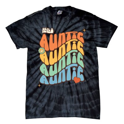 Retro Auntie New Aunt Wavy Words Baby Tie-Dye T-Shirt