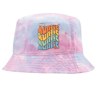 Retro Auntie New Aunt Wavy Words Baby Tie-Dyed Bucket Hat