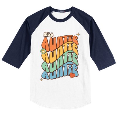 Retro Auntie New Aunt Wavy Words Baby Baseball Sleeve Shirt