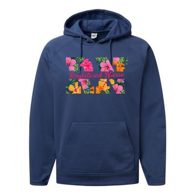 Rn Aloha Nurse Tropical Flowers Summer Hawaii Rn Beach Vibe Performance Fleece Hoodie