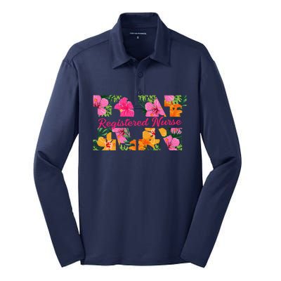 Rn Aloha Nurse Tropical Flowers Summer Hawaii Rn Beach Vibe Silk Touch Performance Long Sleeve Polo