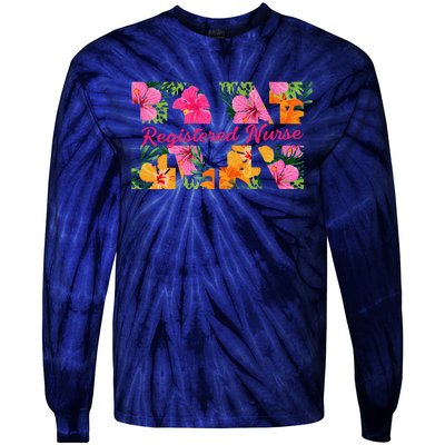 Rn Aloha Nurse Tropical Flowers Summer Hawaii Rn Beach Vibe Tie-Dye Long Sleeve Shirt