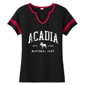 Retro Acadia National Park Maine Est 1916 Hiking Ladies Halftime Notch Neck Tee