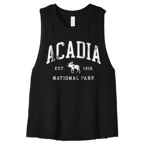 Retro Acadia National Park Maine Est 1916 Hiking Women's Racerback Cropped Tank