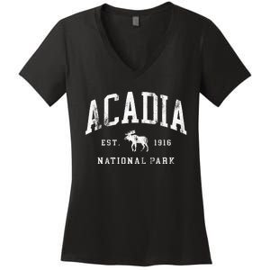 Retro Acadia National Park Maine Est 1916 Hiking Women's V-Neck T-Shirt