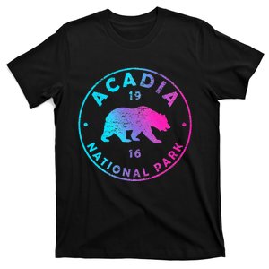 Retro Acadia National Park Colorful Tie Dye Bear T-Shirt