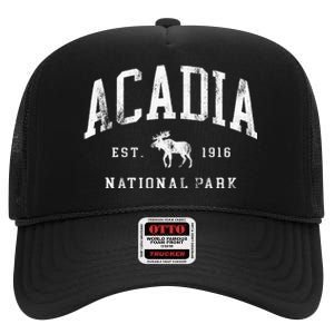 Retro Acadia National Park Maine Est 1916 High Crown Mesh Back Trucker Hat