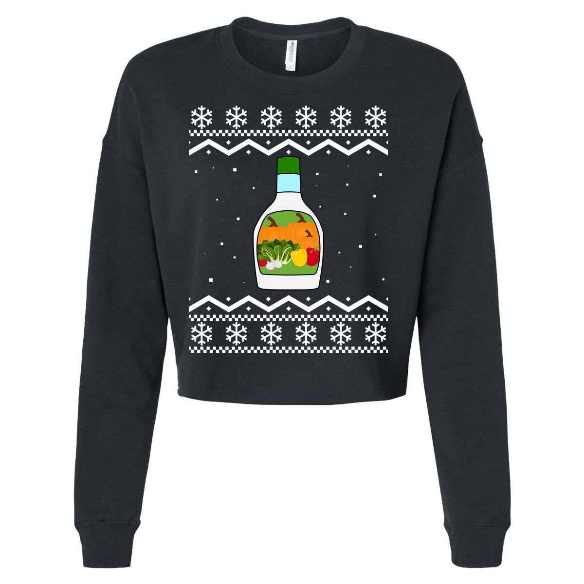 Ranch Bottle Funny Ugly Christmas Cropped Pullover Crew