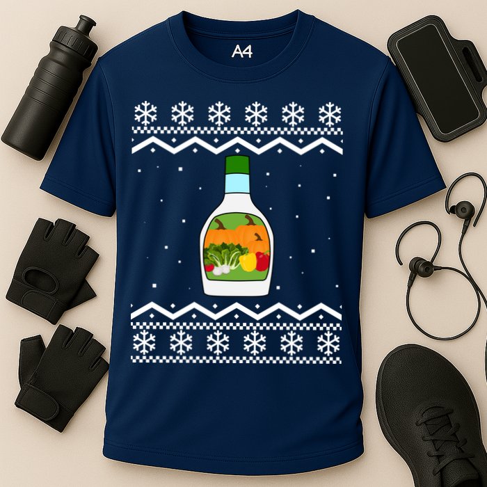 Ranch Bottle Funny Ugly Christmas Cooling Performance Crew T-Shirt