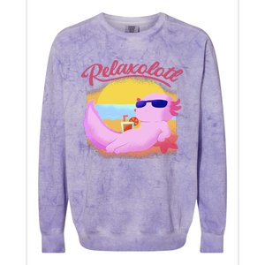 Relaxolotl Axolotl On Vacation Summer Beach Fun In The Sun Colorblast Crewneck Sweatshirt