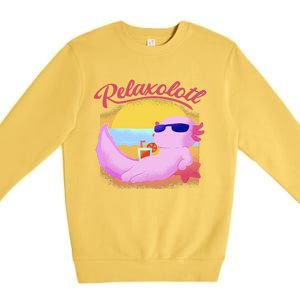 Relaxolotl Axolotl On Vacation Summer Beach Fun In The Sun Premium Crewneck Sweatshirt