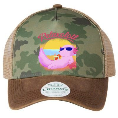 Relaxolotl Axolotl On Vacation Summer Beach Fun In The Sun Legacy Tie Dye Trucker Hat