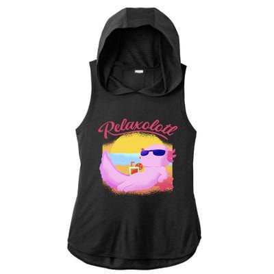 Relaxolotl Axolotl On Vacation Summer Beach Fun In The Sun Ladies PosiCharge Tri-Blend Wicking Draft Hoodie Tank