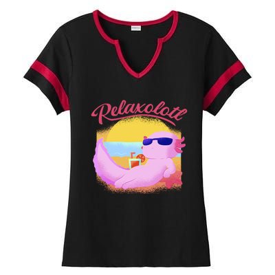 Relaxolotl Axolotl On Vacation Summer Beach Fun In The Sun Ladies Halftime Notch Neck Tee