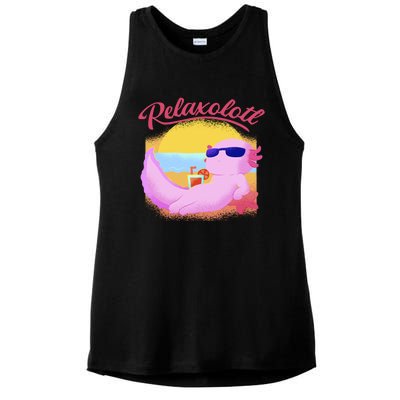 Relaxolotl Axolotl On Vacation Summer Beach Fun In The Sun Ladies PosiCharge Tri-Blend Wicking Tank