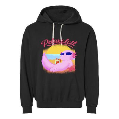 Relaxolotl Axolotl On Vacation Summer Beach Fun In The Sun Garment-Dyed Fleece Hoodie