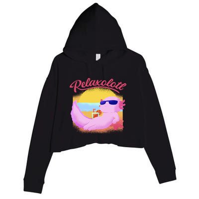 Relaxolotl Axolotl On Vacation Summer Beach Fun In The Sun Crop Fleece Hoodie