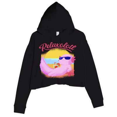 Relaxolotl Axolotl On Vacation Summer Beach Fun In The Sun Crop Fleece Hoodie