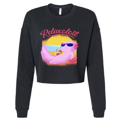 Relaxolotl Axolotl On Vacation Summer Beach Fun In The Sun Cropped Pullover Crew