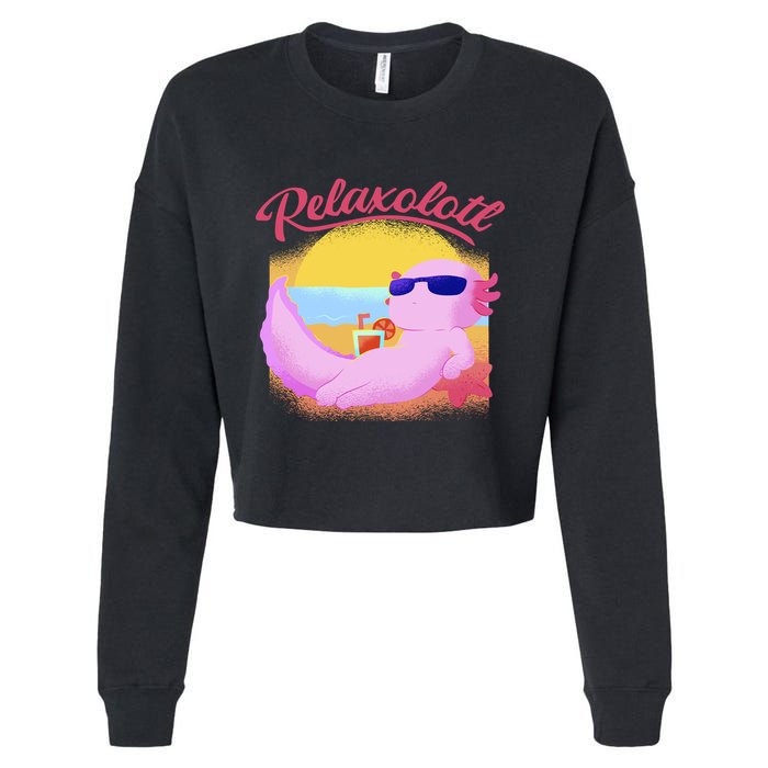 Relaxolotl Axolotl On Vacation Summer Beach Fun In The Sun Cropped Pullover Crew