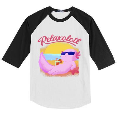 Relaxolotl Axolotl On Vacation Summer Beach Fun In The Sun Kids Colorblock Raglan Jersey
