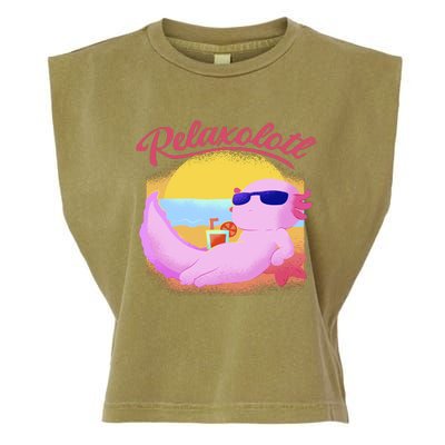 Relaxolotl Axolotl On Vacation Summer Beach Fun In The Sun Garment-Dyed Women's Muscle Tee