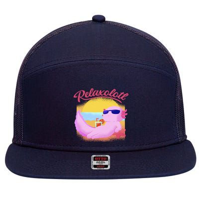 Relaxolotl Axolotl On Vacation Summer Beach Fun In The Sun 7 Panel Mesh Trucker Snapback Hat