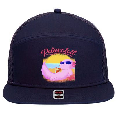 Relaxolotl Axolotl On Vacation Summer Beach Fun In The Sun 7 Panel Mesh Trucker Snapback Hat