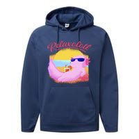 Relaxolotl Axolotl On Vacation Summer Beach Fun In The Sun Performance Fleece Hoodie