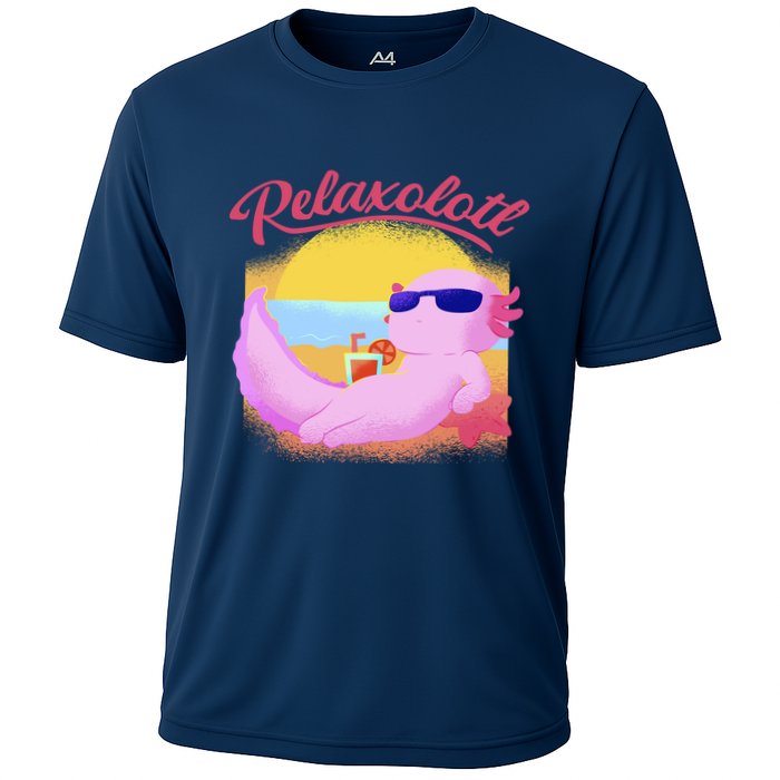 Relaxolotl Axolotl On Vacation Summer Beach Fun In The Sun Cooling Performance Crew T-Shirt