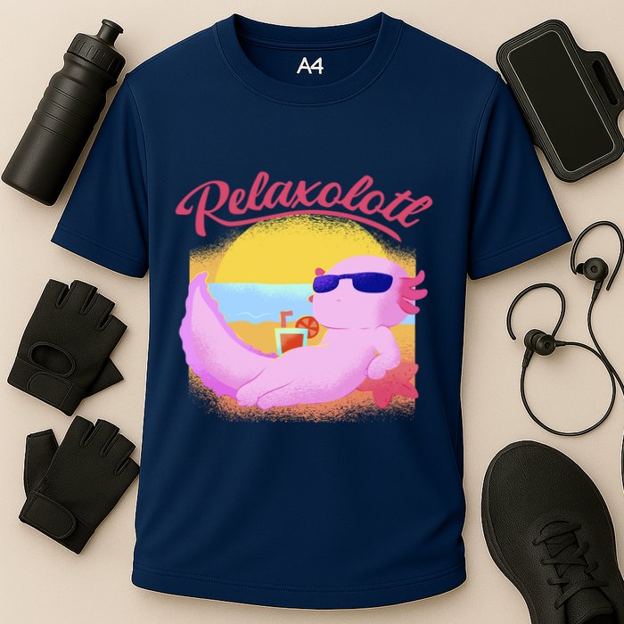 Relaxolotl Axolotl On Vacation Summer Beach Fun In The Sun Cooling Performance Crew T-Shirt