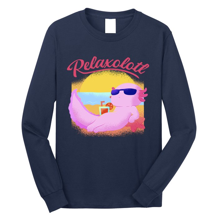 Relaxolotl Axolotl On Vacation Summer Beach Fun In The Sun Long Sleeve Shirt