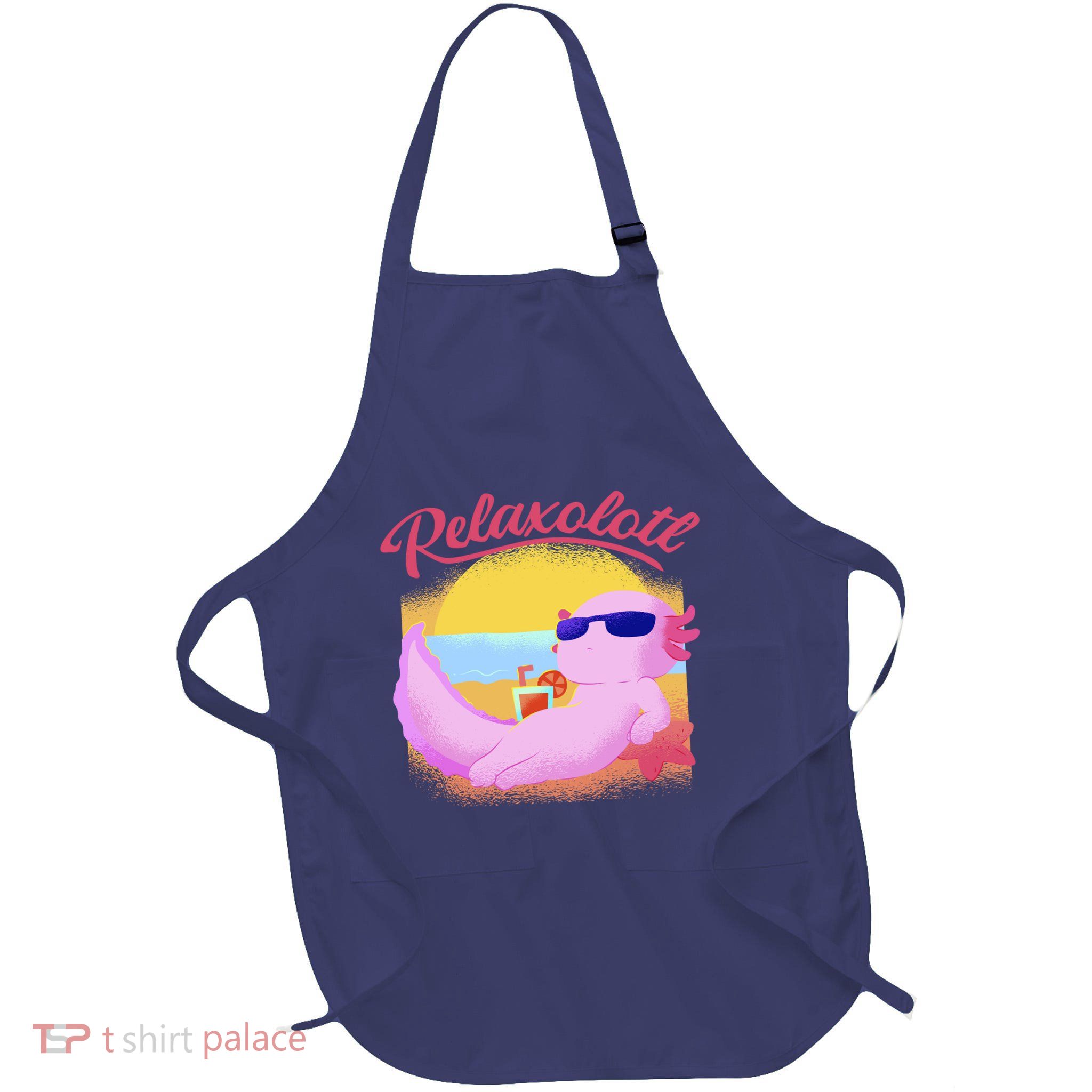 Relaxolotl Axolotl On Vacation Summer Beach Fun In The Sun Full-Length Apron With Pockets