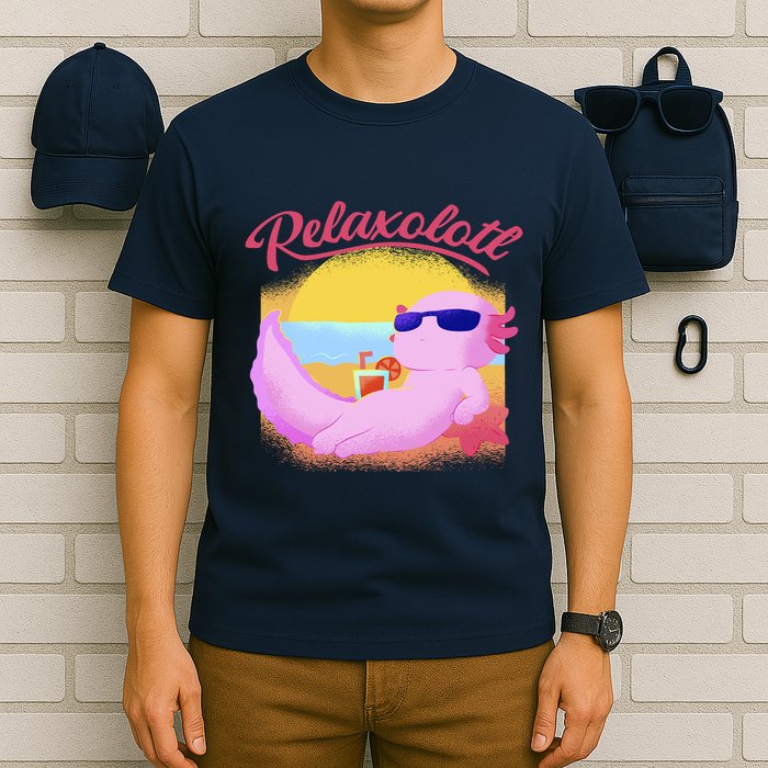Relaxolotl Axolotl On Vacation Summer Beach Fun In The Sun T-Shirt
