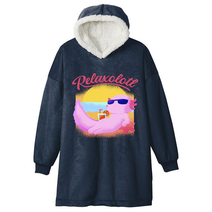 Relaxolotl Axolotl On Vacation Summer Beach Fun In The Sun Hooded Wearable Blanket