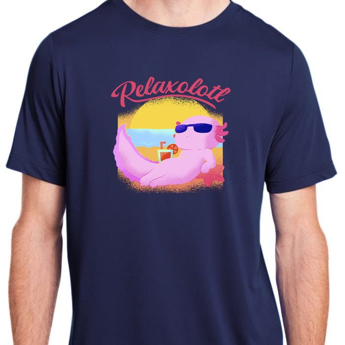 Relaxolotl Axolotl On Vacation Summer Beach Fun In The Sun Adult ChromaSoft Performance T-Shirt