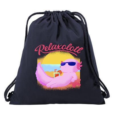 Relaxolotl Axolotl On Vacation Summer Beach Fun In The Sun Drawstring Bag