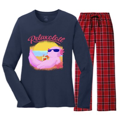 Relaxolotl Axolotl On Vacation Summer Beach Fun In The Sun Women's Long Sleeve Flannel Pajama Set 