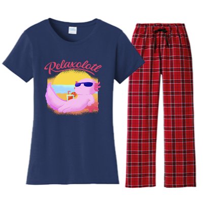 Relaxolotl Axolotl On Vacation Summer Beach Fun In The Sun Women's Flannel Pajama Set