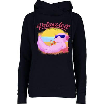 Relaxolotl Axolotl On Vacation Summer Beach Fun In The Sun Womens Funnel Neck Pullover Hood