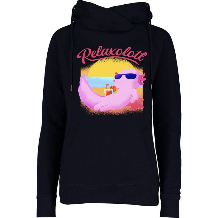 Relaxolotl Axolotl On Vacation Summer Beach Fun In The Sun Womens Funnel Neck Pullover Hood