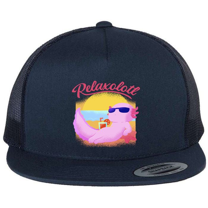 Relaxolotl Axolotl On Vacation Summer Beach Fun In The Sun Flatbill Hat