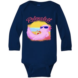 Relaxolotl Axolotl On Vacation Summer Beach Fun In The Sun Baby Long Sleeve Bodysuit