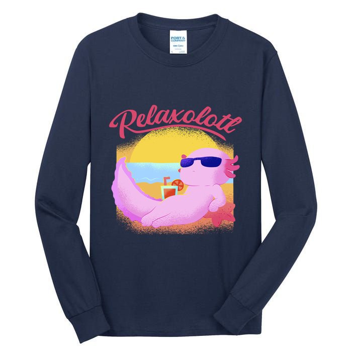Relaxolotl Axolotl On Vacation Summer Beach Fun In The Sun Tall Long Sleeve T-Shirt