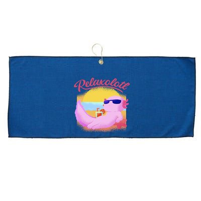 Relaxolotl Axolotl On Vacation Summer Beach Fun In The Sun Large Microfiber Waffle Golf Towel